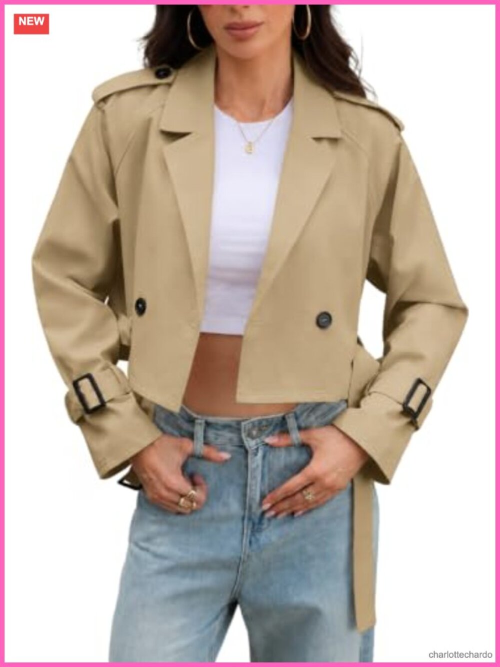 Women's Cropped Trench Coat Belted Short Jacket